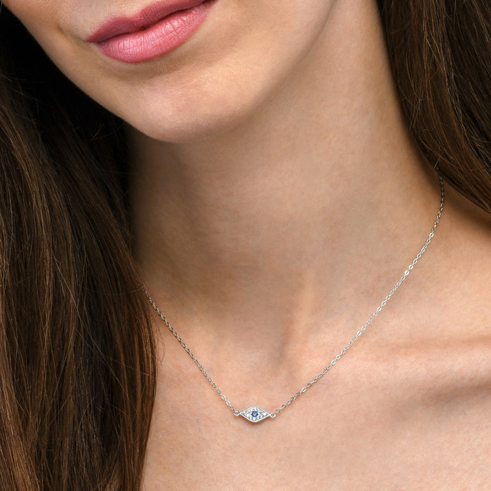Sterling Silver EVIL EYE Pendant Necklace with Cubic Zirconia