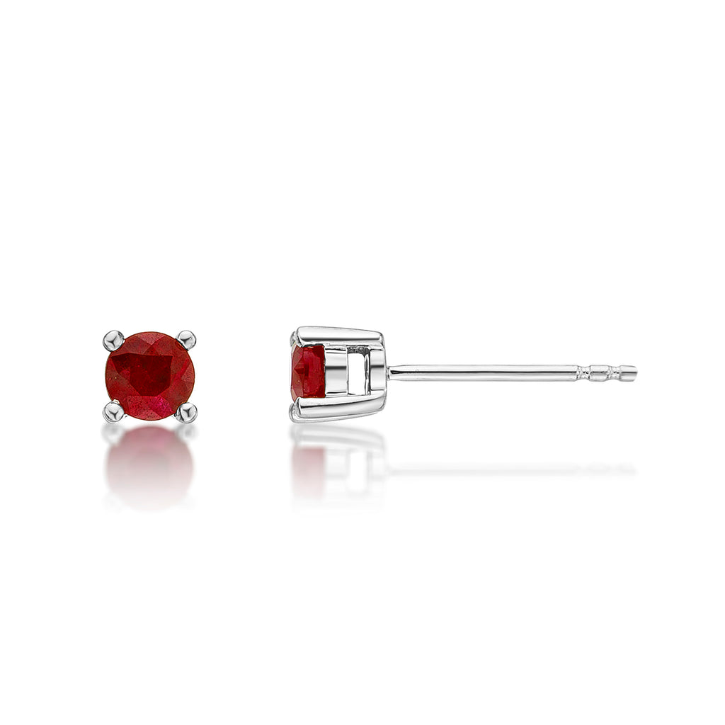 Ruby Stud Earrings 3.8mm Ruby in 9K White Gold