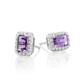 4mm x 6mm Amethyst and 0.15ct diamond stud earrings in 9K white gold 