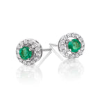 Round Emerald and 0.22ct diamond stud earrings in 18K white gold