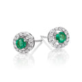 Round Emerald and 0.22ct diamond stud earrings in 9K white gold 