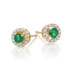 Round Emerald and 0.22ct diamond stud earrings in 18K yellow gold