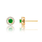 Round Emerald and 0.22ct diamond stud earrings in 9K yellow gold