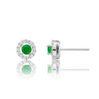 Round Emerald and 0.22ct diamond stud earrings in 9K white gold 