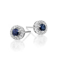 Round Sapphire and 0.22ct diamond stud earrings in 18K white gold