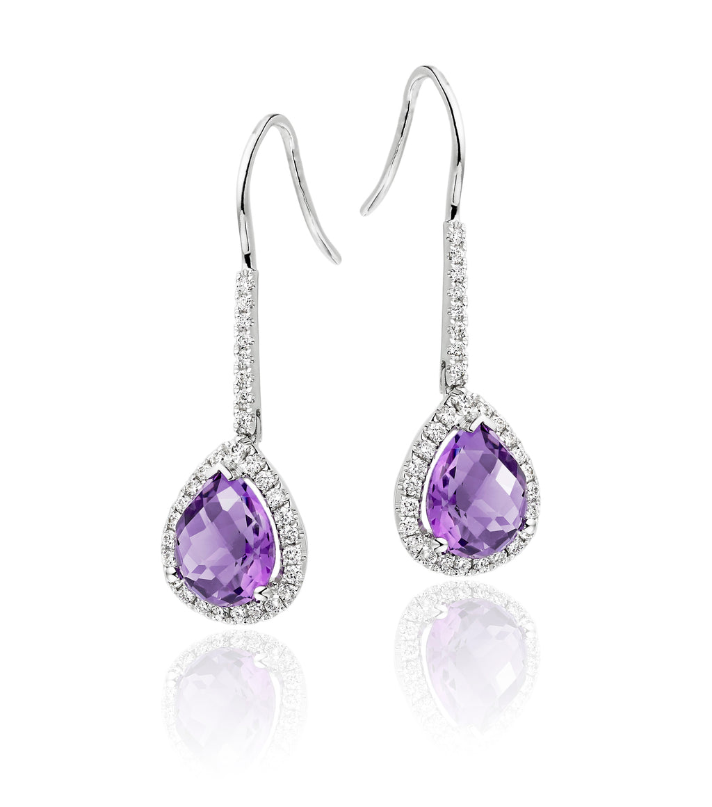 7mm x 9mm Amethyst and 0.33ct diamond earrings in 9K white gold