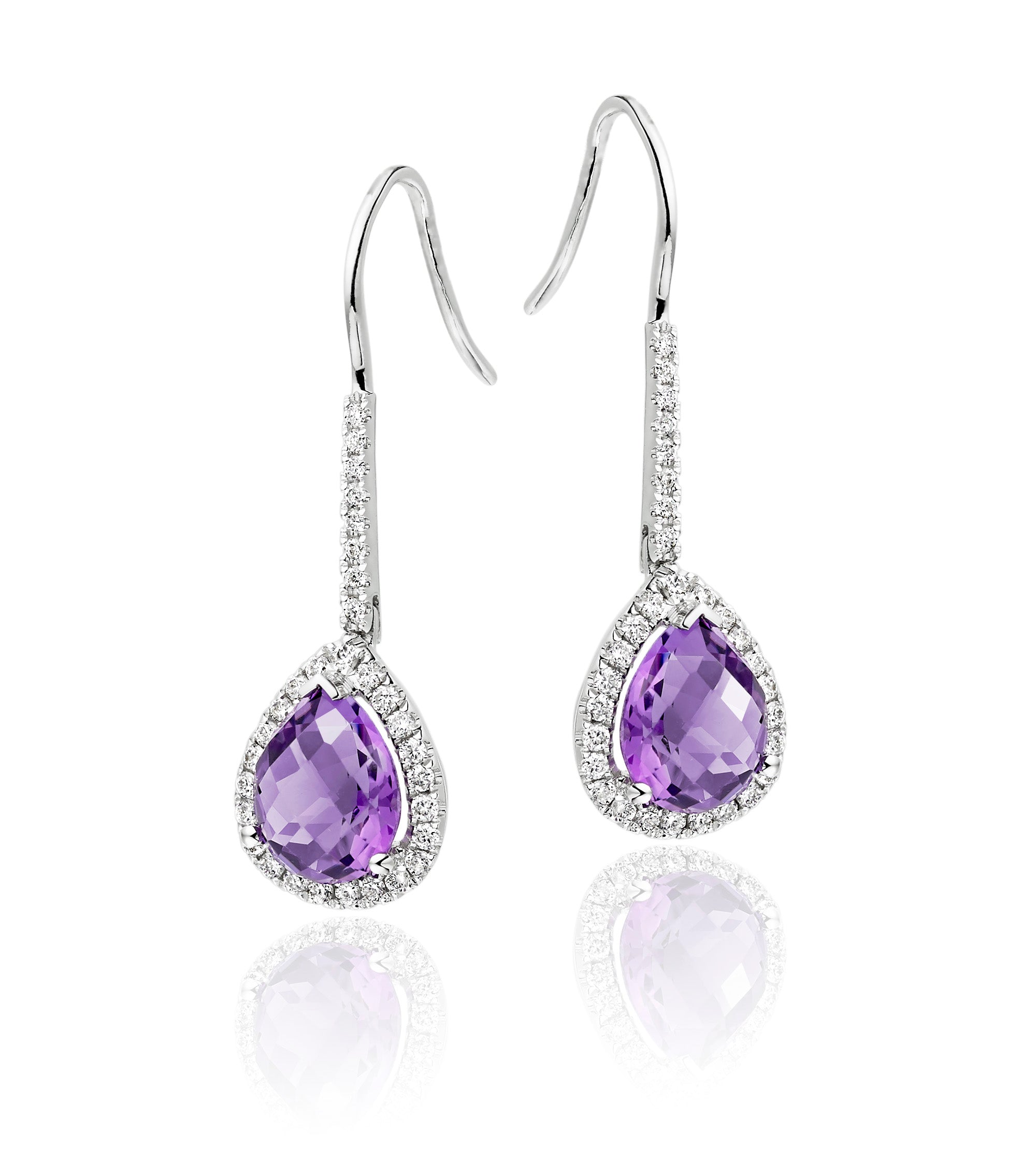 7mm x 9mm Amethyst and 0.33ct diamond earrings in 9K white gold