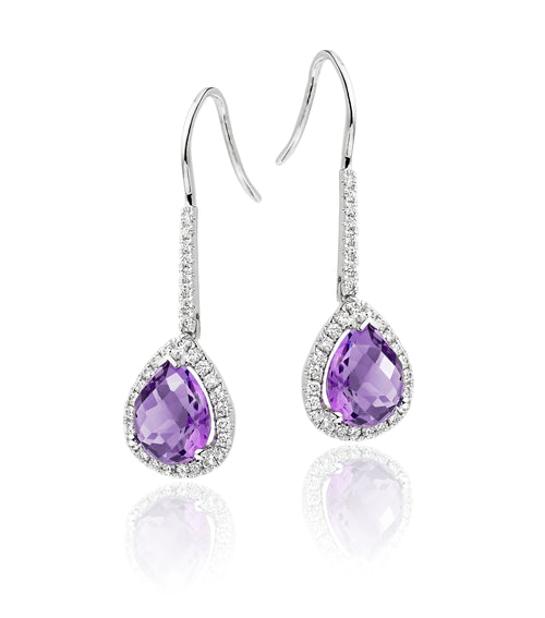 7mm x 9mm Amethyst and 0.33ct diamond earrings in 9K white gold