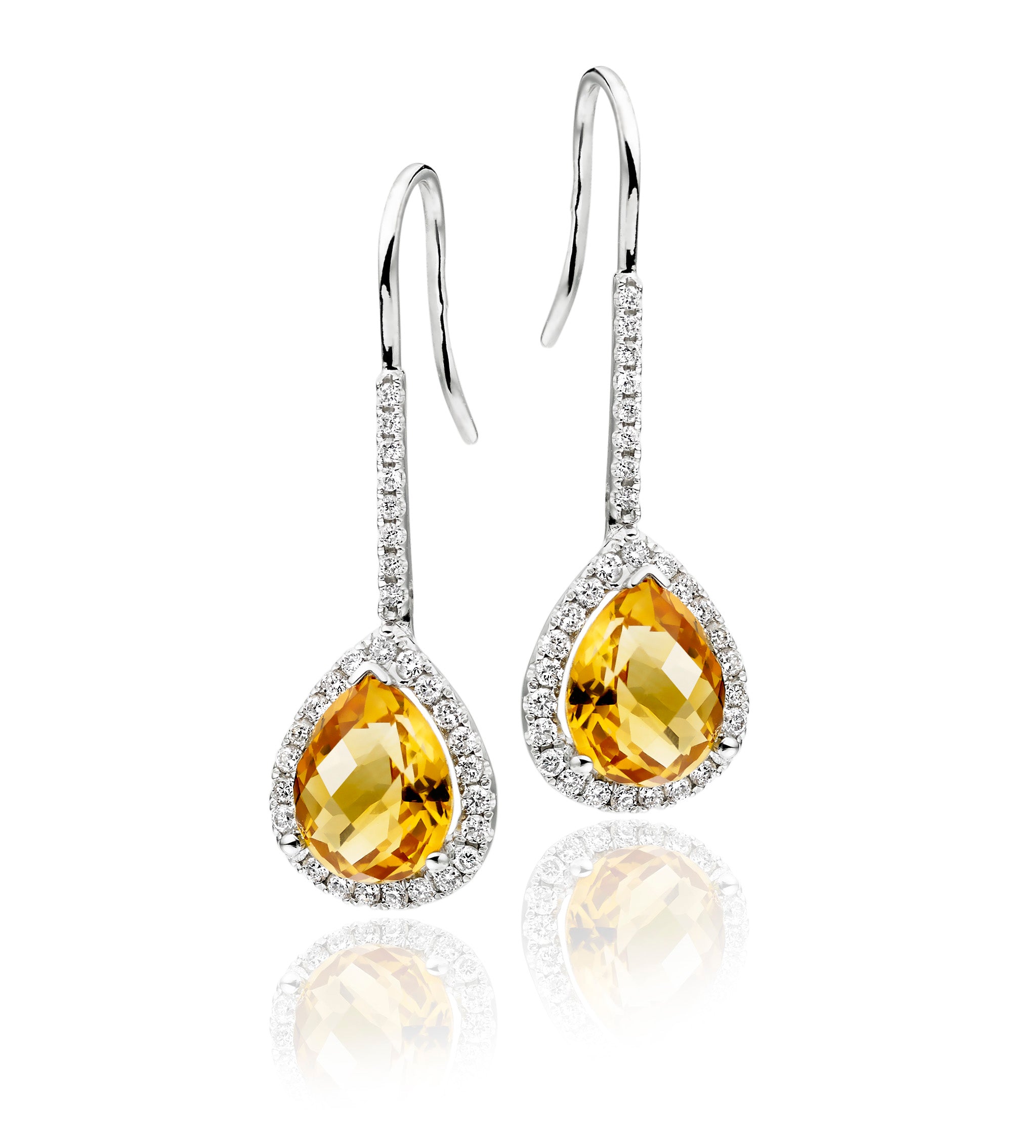 7mm x 9mm Citrine and 0.33ct diamond earrings in 18K white gold