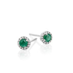 Halo Emerald and 0.08ct diamond ear studs in 9K white gold 