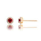 0.40ct Ruby Stud Earrings with Diamond Halo 18K Yellow Gold
