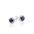 Halo Sapphire and 0.08ct diamond ear studs in 9K white gold 