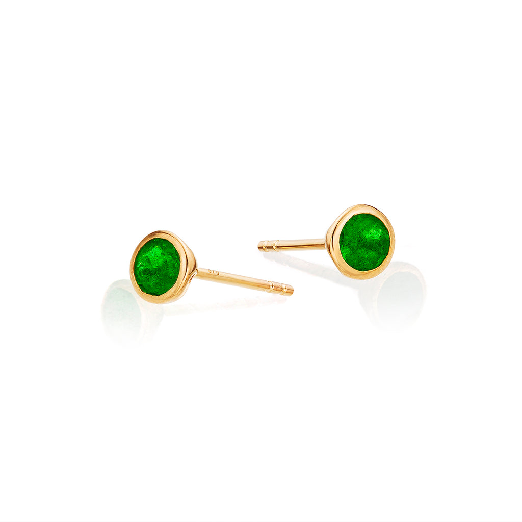 Emerald Stud Earrings 3.8mm Bezel Set Emerald in 9K Yellow Gold