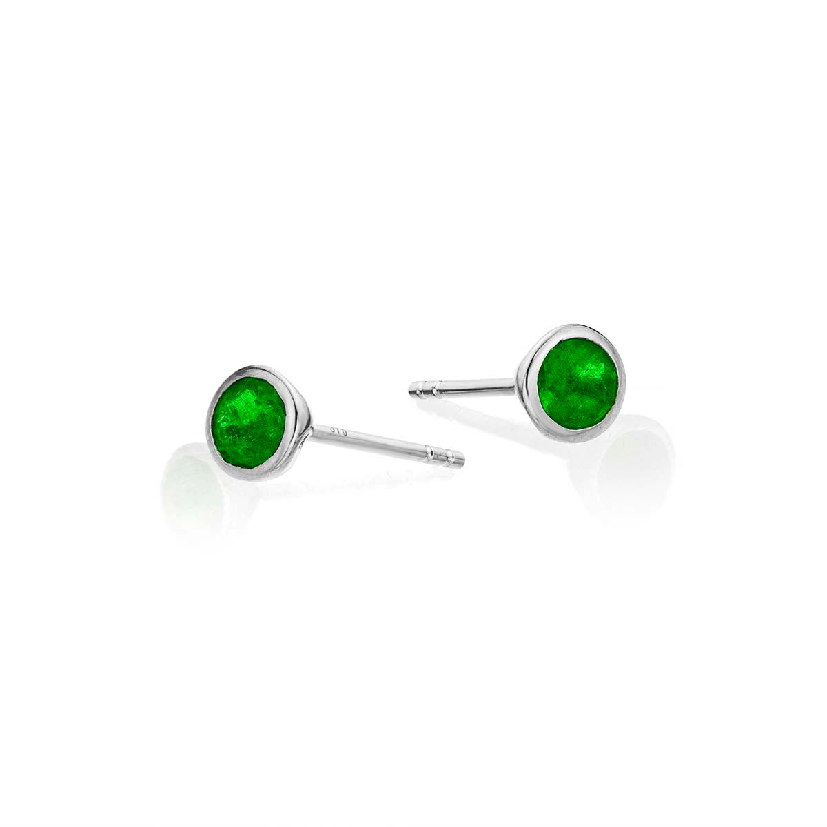 Emerald Stud Earrings 3.8mm Bezel Set Emerald in 9K White Gold