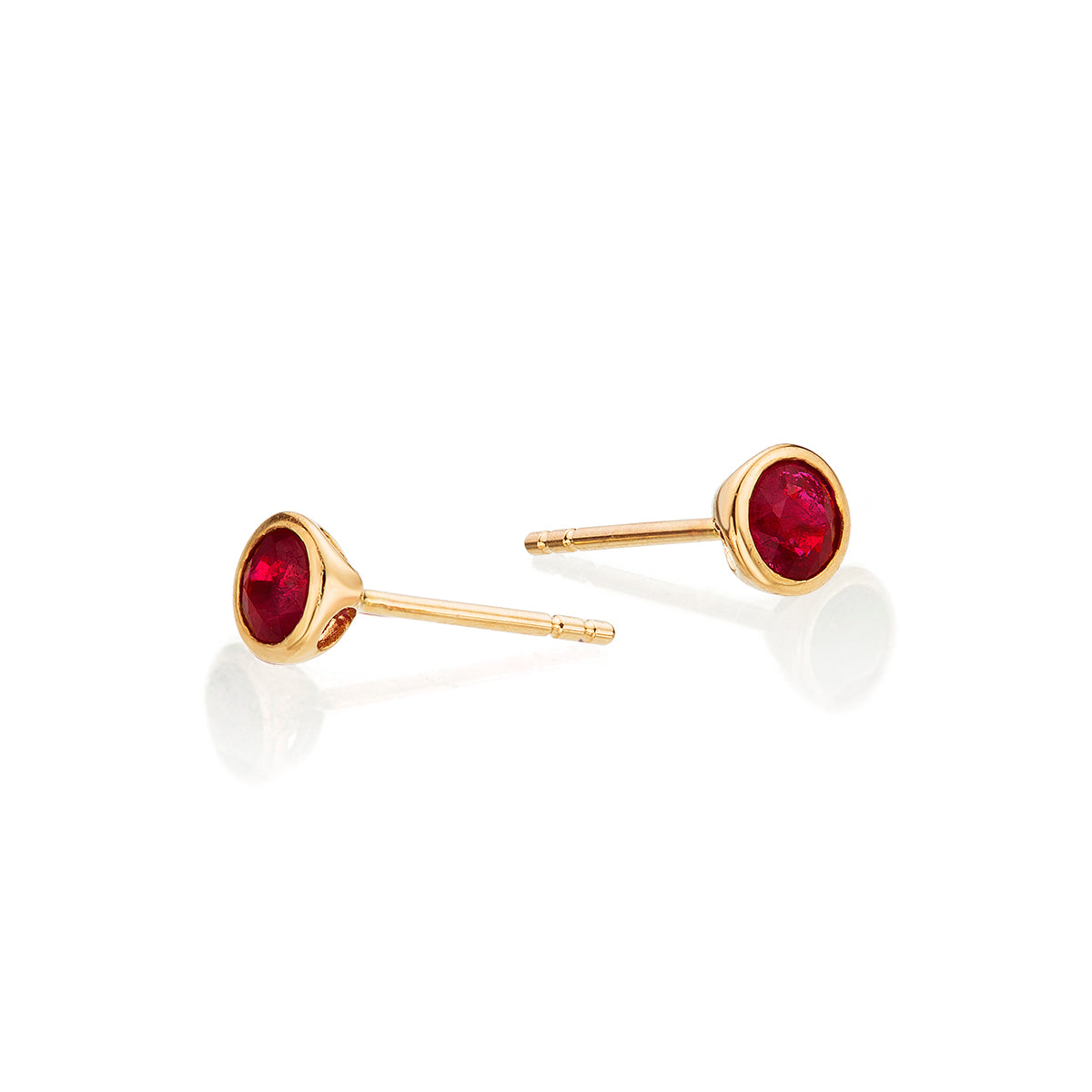 Ruby Stud Earrings 3.8mm Bezel Set Ruby in 9K Yellow Gold