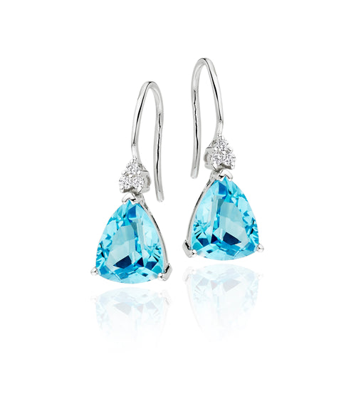8mm x 10mm Blue Topaz and 0.10ct diamond earrings in 9K white gold