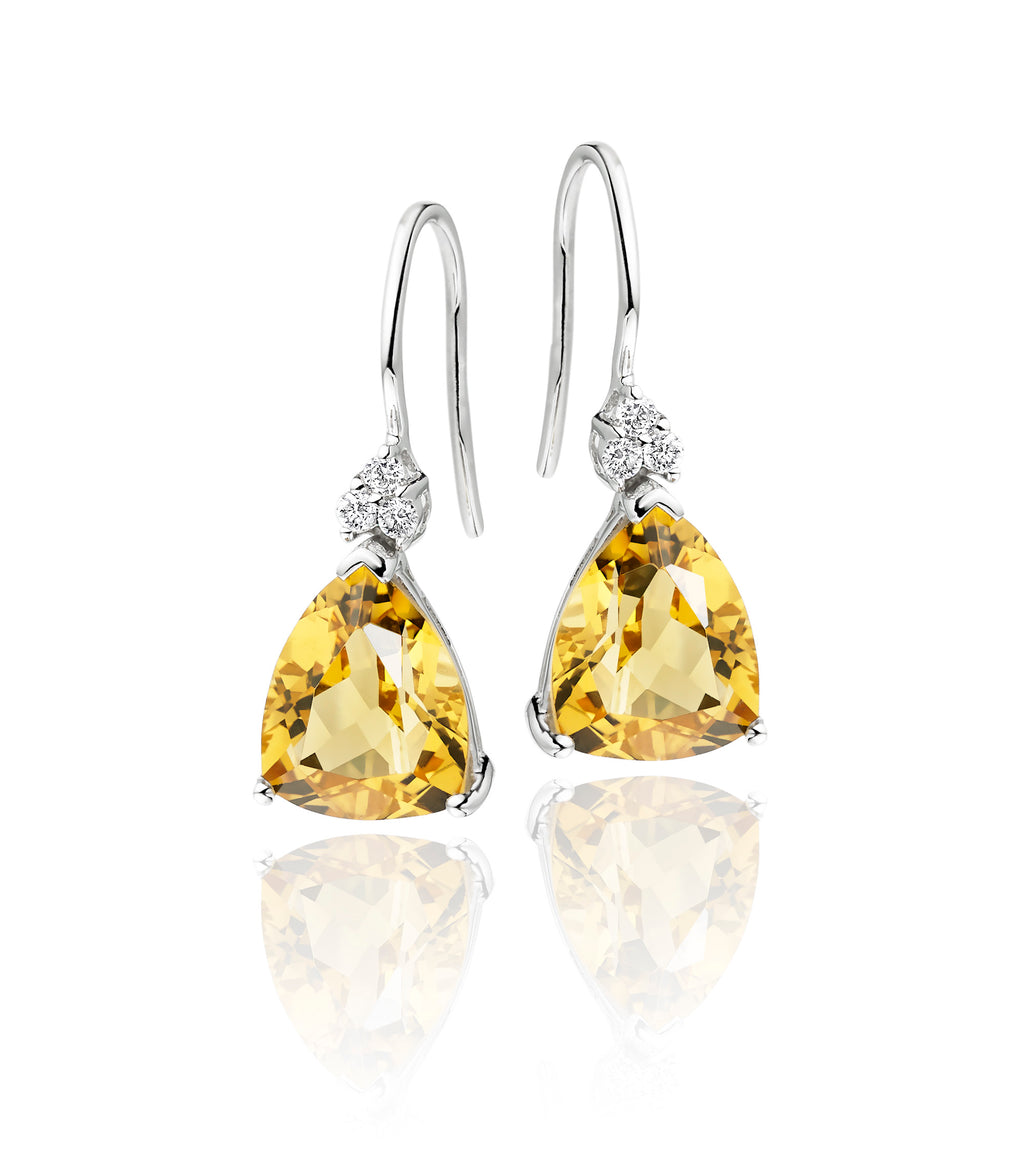 8mm x 10mm Citrine and 0.10ct diamond earrings in 18K white gold