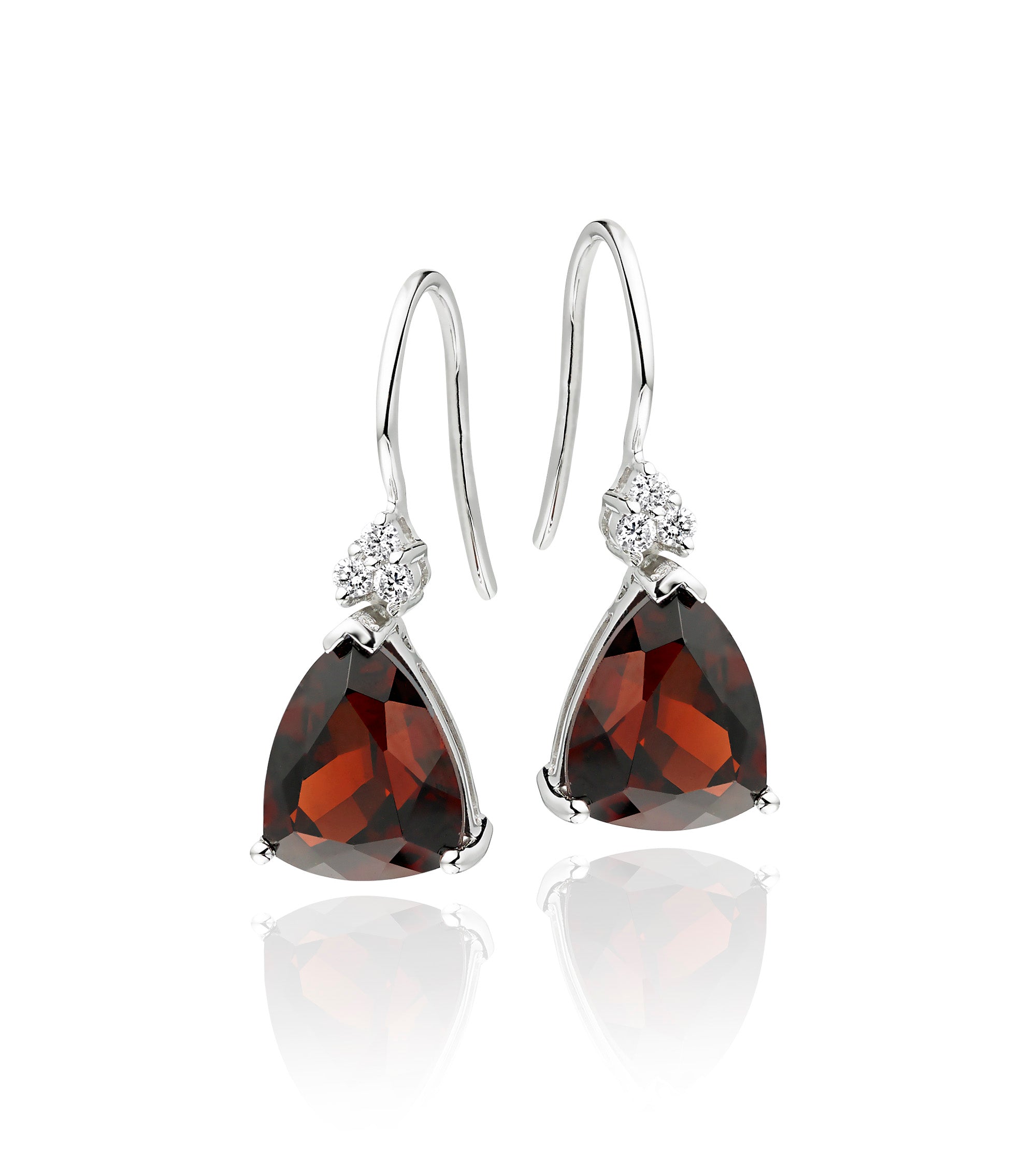 8mm x 10mm Garnet and 0.10ct diamond earrings in 18K white gold 