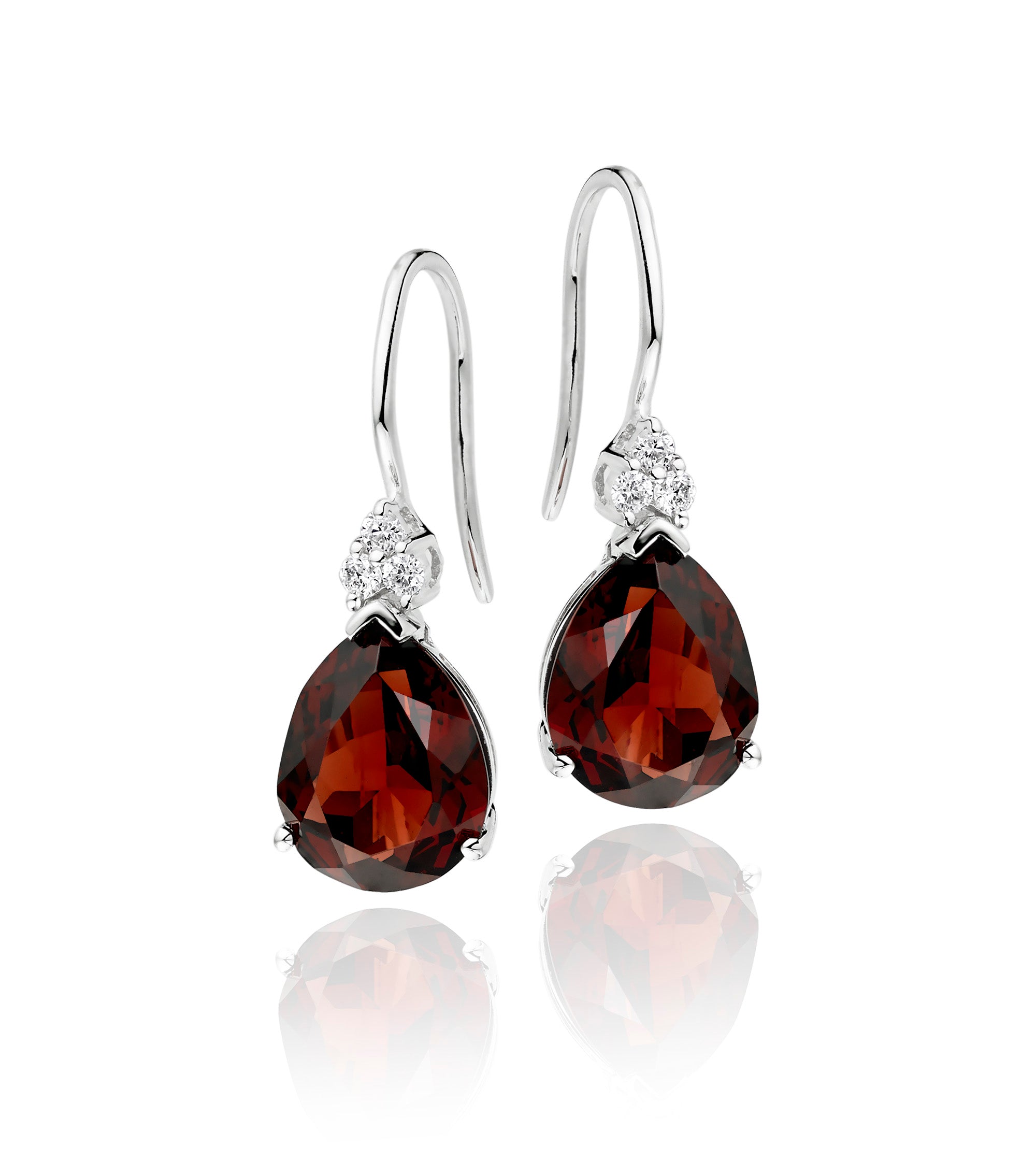 8mm x 10mm Garnet and 0.10ct diamond earrings in 18K white gold