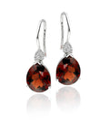 8mm x 10mm Pear Shape Garnet and 0.10ct diamond earrings in 9K white gold