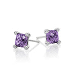 6mm x 6mm Amethyst and 0.05ct diamond stud earrings in 9K white gold