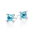 6mm x 6mm Blue Topaz and 0.05ct diamond stud earrings in 9K white gold