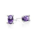 5mm x 8mm Amethyst and 0.05ct diamond stud earrings in 9K white gold