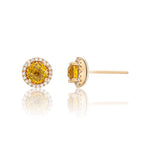 6mm Citrine and 0.12ct diamond stud earrings in 9K yellow gold