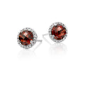 6mm Garnet and 0.12ct diamond stud earrings in 9K white gold