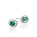 Oval Emerald and 0.11ct diamond stud earrings in 18K white gold 