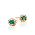 Oval Emerald and 0.11ct diamond stud earrings in 9K yellow gold