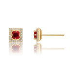 0.65ct Ruby Earrings with Diamond Halo 9K Yellow Gold