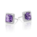 5mm x 5mm Amethyst and 0.19ct diamond stud earrings in 9K white gold