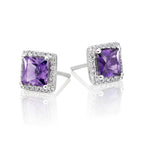 5mm x 5mm Amethyst and 0.19ct diamond stud earrings in 9K white gold