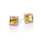 5mm x 5mm Citrine and 0.19ct diamond stud earrings in 18K white gold