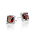 5mm x 5mm Garnet and 0.19ct diamond stud earrings in 18K white gold