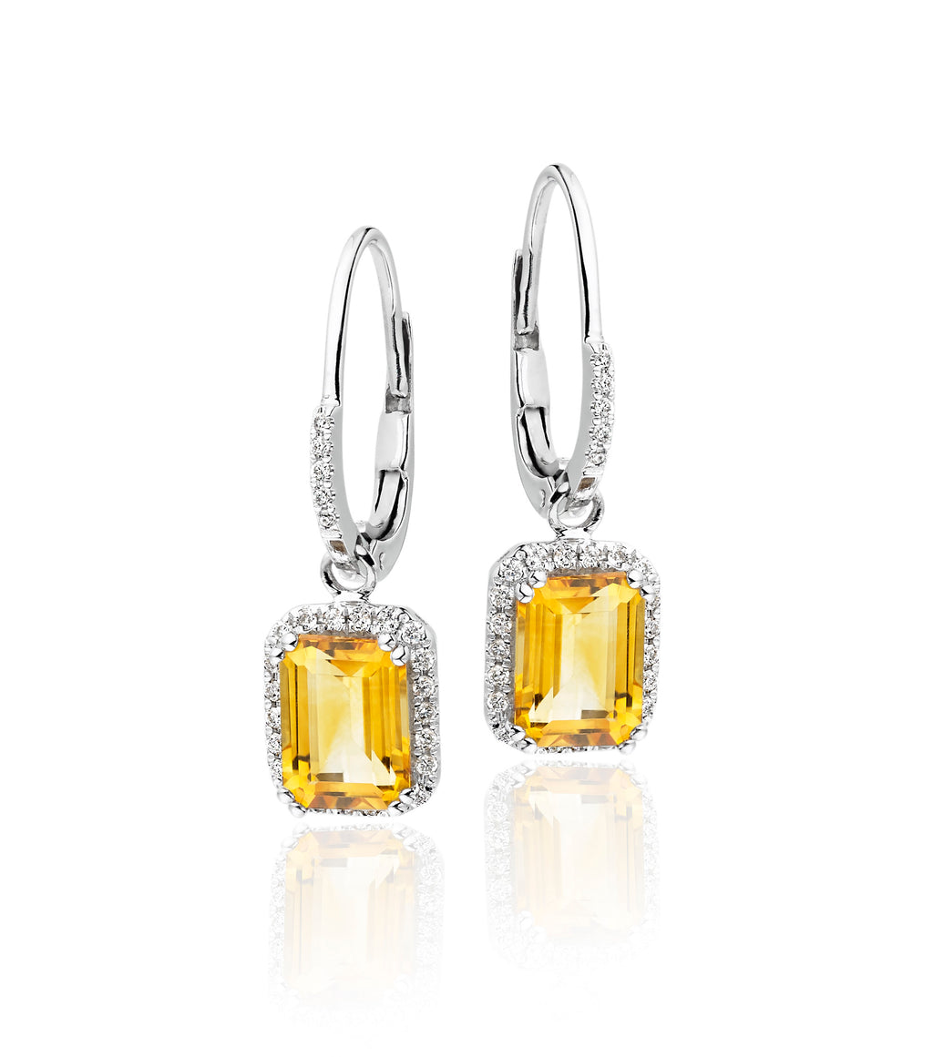 5mm x 7mm Citrine and 0.20ct diamond earrings in 9K white gold