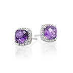 6mm x 6mm Amethyst and 0.16ct diamond stud earrings in 9K white gold