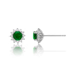 Round Emerald Stud Earrings with 0.24ct Diamond Halo 9K White Gold