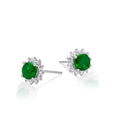 Round Emerald Stud Earrings with 0.24ct Diamond Halo 9K White Gold