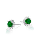 Round Emerald Stud Earrings with 0.24ct Diamond Halo 9K White Gold