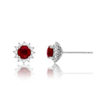Round Ruby Stud Earrings with 0.24ct Diamond Halo 9K White Gold