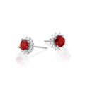 Round Ruby Stud Earrings with 0.24ct Diamond Halo 9K White Gold