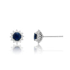 Round Sapphire Stud Earrings with 0.24ct Diamond Halo 9K White Gold