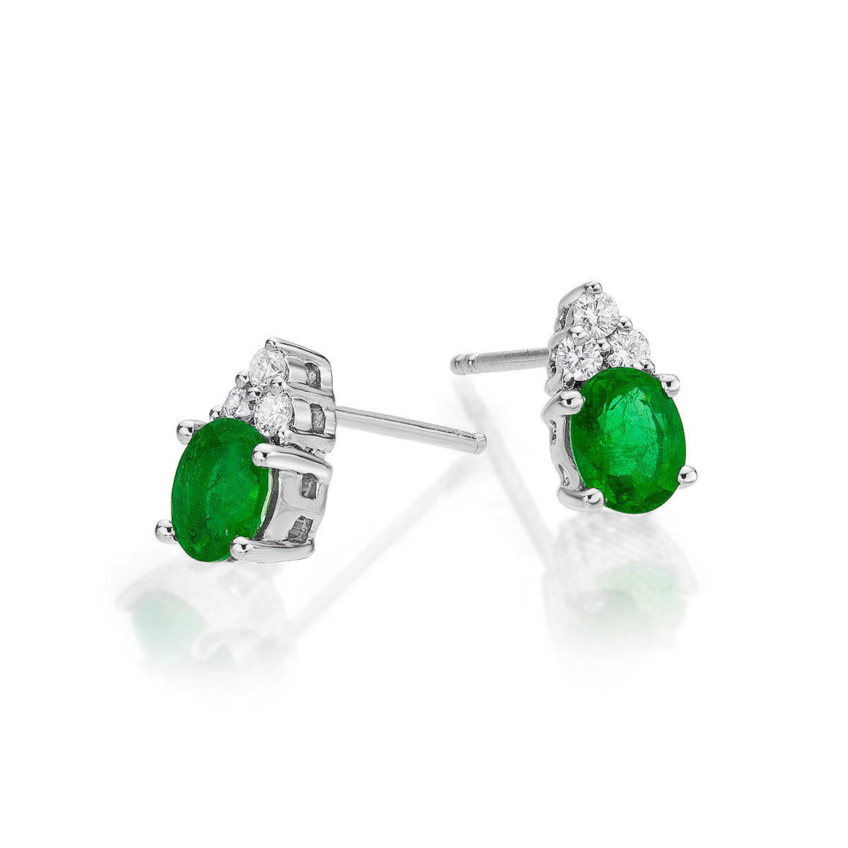Oval Emerald Stud Earrings with 0.10ct Diamonds 9K White Gold