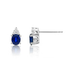 Oval Sapphire Stud Earrings with 0.10ct Diamonds 9K White Gold