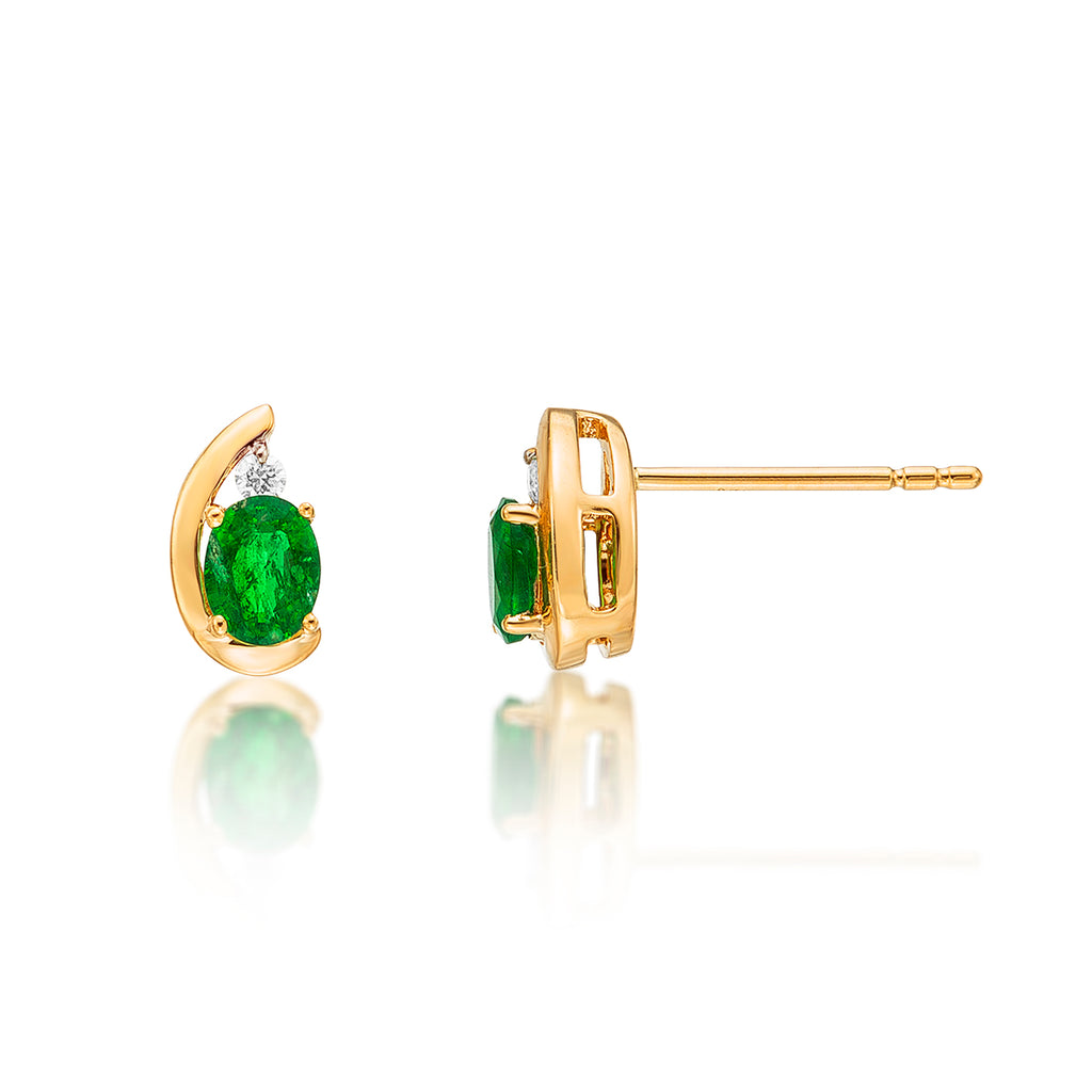 Emerald Stud Earrings with 0.03ct Diamonds 9K Yellow Gold