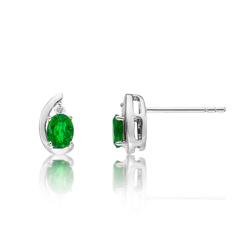 Emerald Stud Earrings with 0.03ct Diamonds 9K White Gold