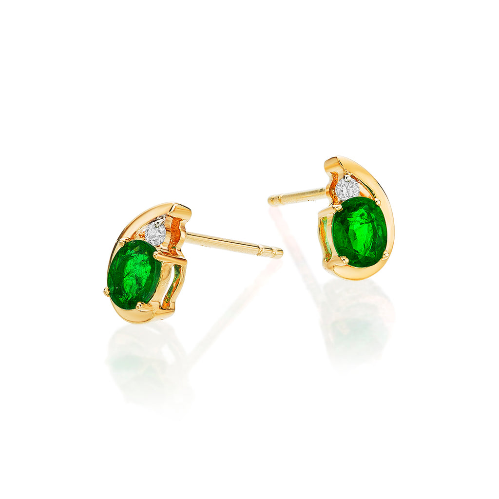 Emerald Stud Earrings with 0.03ct Diamonds 9K Yellow Gold