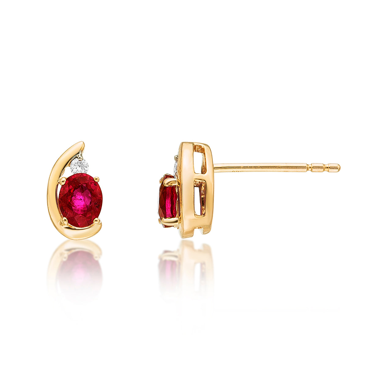 Ruby Stud Earrings with 0.03ct Diamonds 9K Yellow Gold